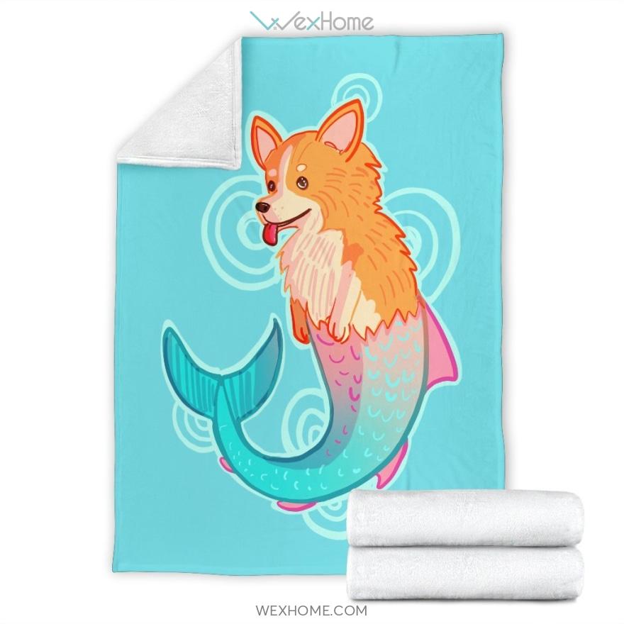 Cute Corgi Mermaid Premium Blanket