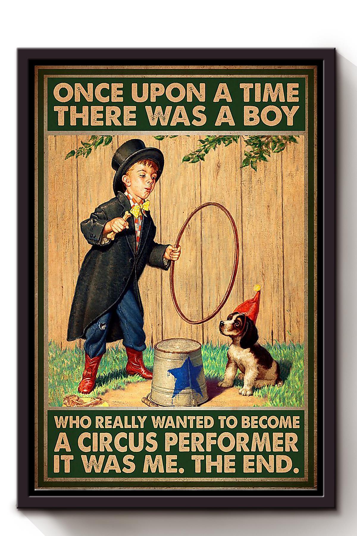 Boy With Cute Dog Once Upon A Time Circus Performer Dog Wall Art For Home Decor Framed Matte Canvas