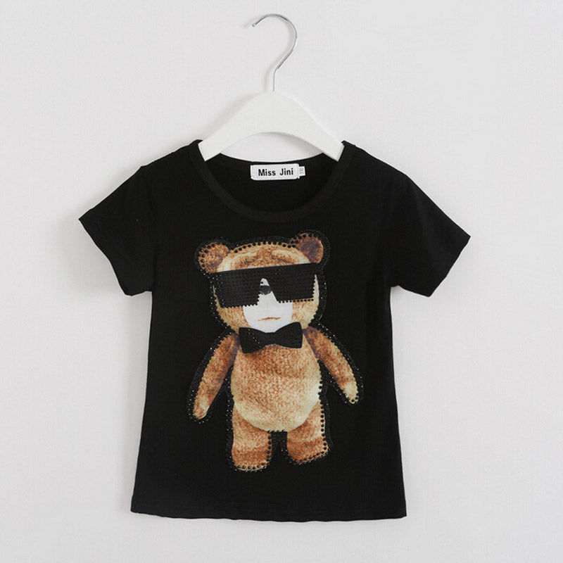 Yaoyao Bear Cotton Father Son Short Sleeve T-Shirt Fashion Cool Bear Pattern Summer Family Look Shirts Mother Daughter Clothes