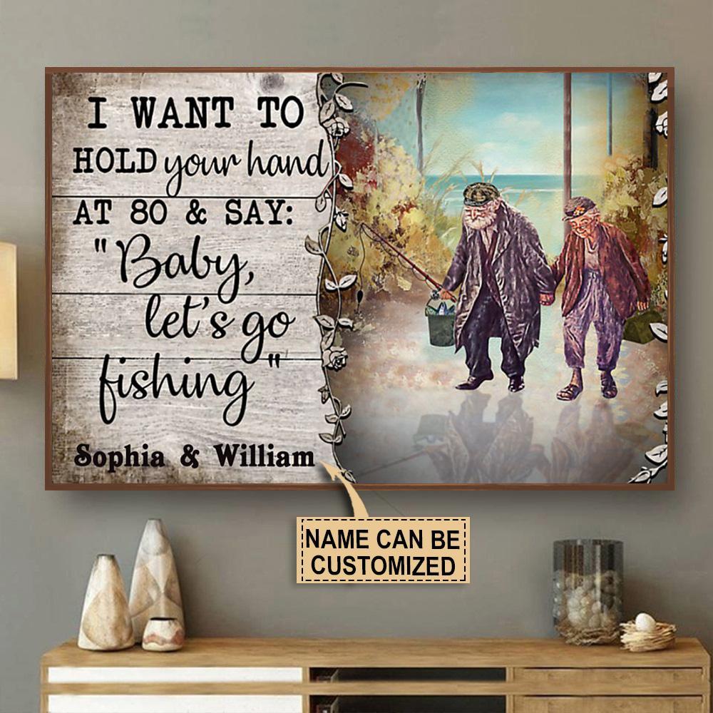 Aeticon Gifts Personalized Fishing Couple Hold Your Hand Canvas Mom Dad Gift Home Decor