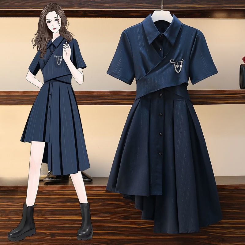 2022 Summer Preppy Style Bandage Blue Dress Women Fashion Polo Collar Bowknot Asymmetrical Dresses Student Trendy Streetwear alx