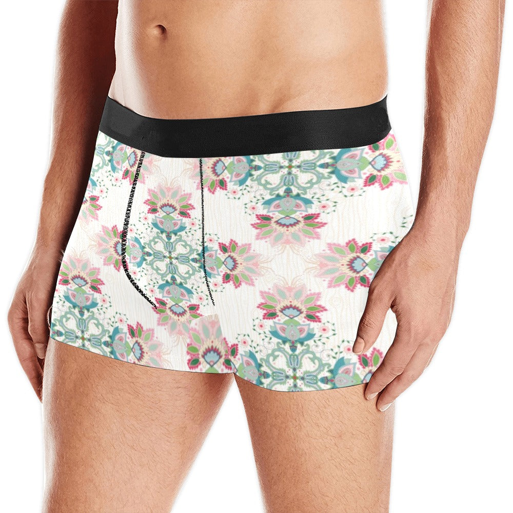 Square Floral Indian Flower Pattern Men’S All Over Print Boxer Briefs Men’S Underwear