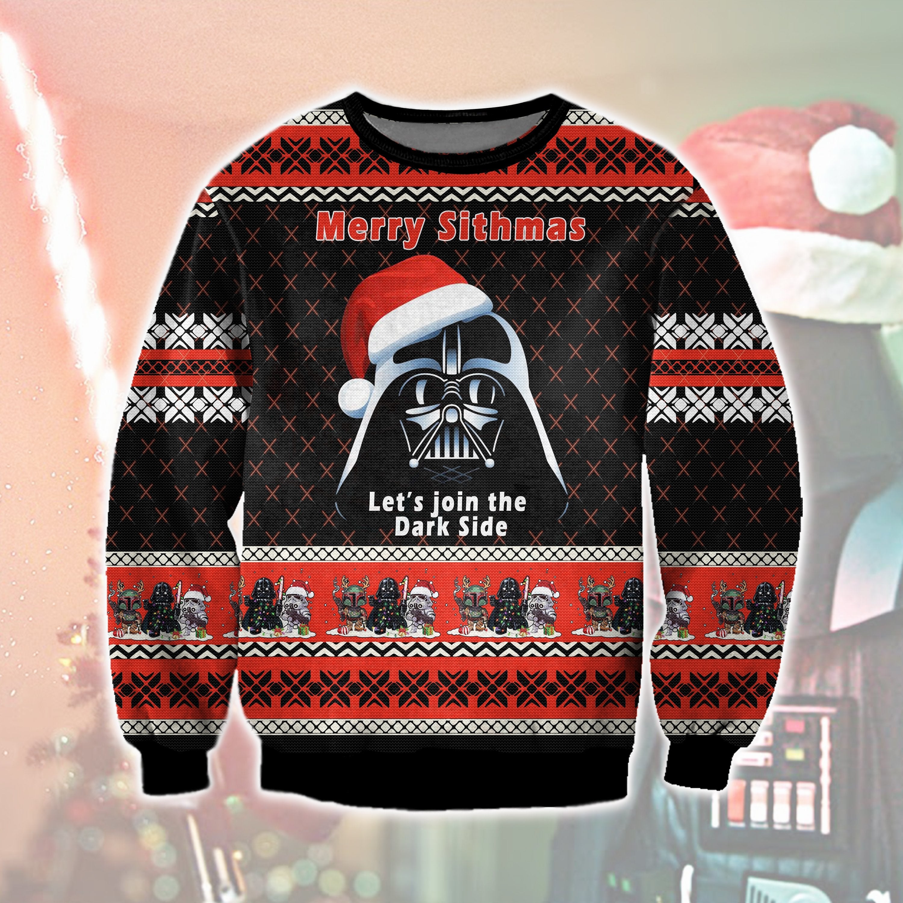 Unifinz Sw Christmas Ugly Sweater Sw Merry Sithmas Darth Vader Let’S Join The Dark Side Christmas Black Sweater 2022