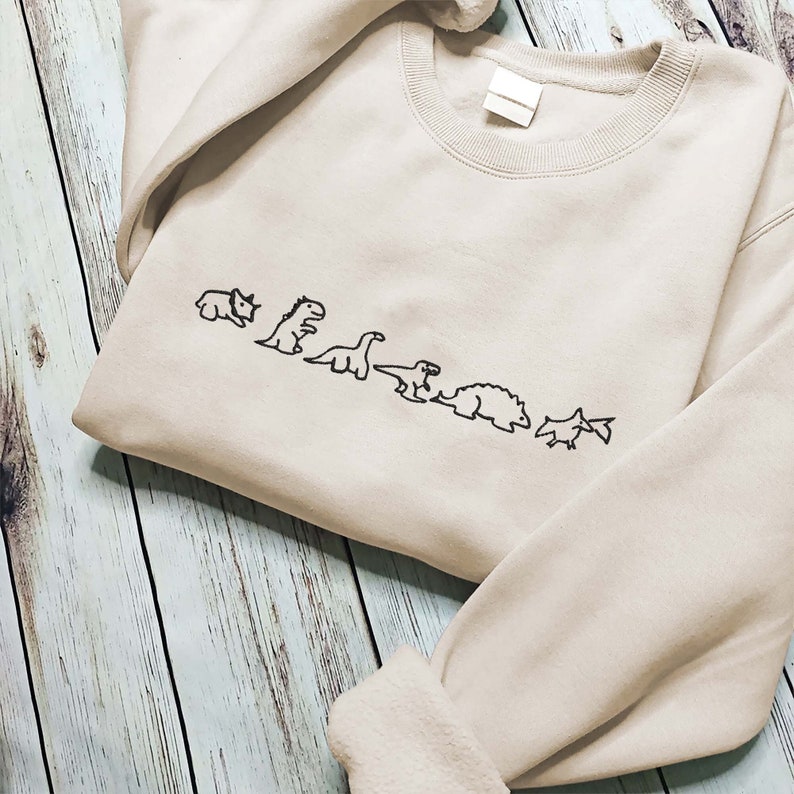 Dino Family Embroidered Sweatshirt 2D Crewneck Sweatshirt All Over Print Sweatshirt For Women Sweatshirt For Men Sws2720