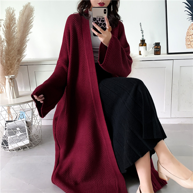 [ZAYAU]Winter European and American Style Large Size Loose Lazy Long Thickened Cardigan Sweater Coat women’s Knee Thick Knitting alx