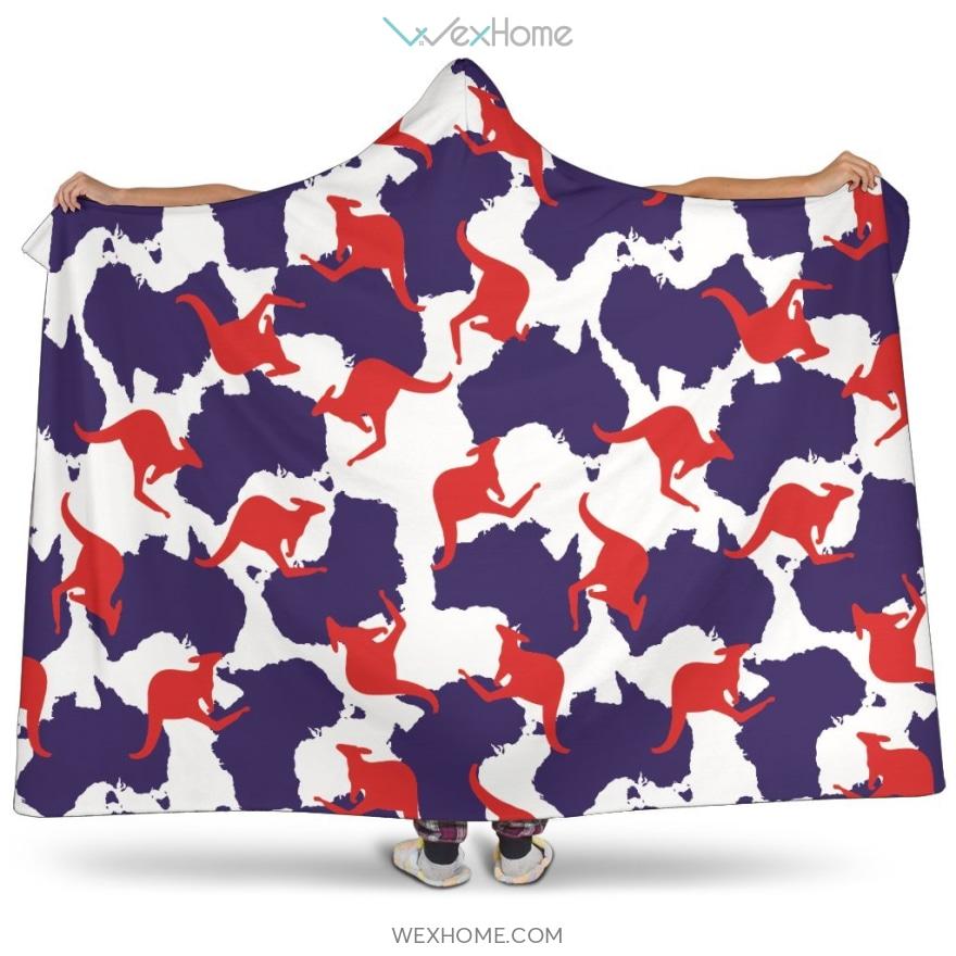 Kangaroo Australian Pattern Hooded Blanket