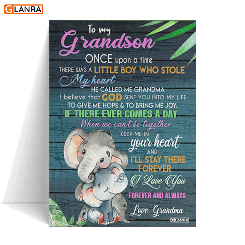 To My Grandson Once Upon A Time There Was A Little Boy Poster/Canvas, Grandson Poster, Elephant Lover Poster, Elephant Wall Art, Gift For Family