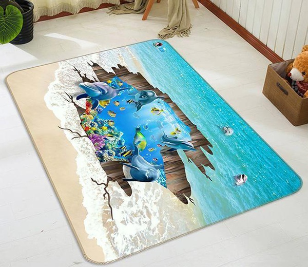 Beach Dolphin Under The Ocean Ecosystem Area Rug Home Decor