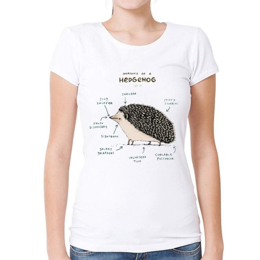 Funny Anatomy Of A Hedgehog T-Shirt Summer Women’S Novelty High Quality Hipster White Short Sleeve Animal Print Tee Tops Female