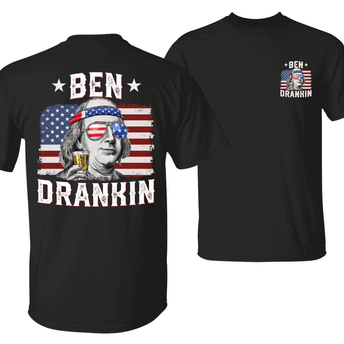 Ben Drankin T-Shirt Funny 4th of July Tee with Benjamin Franklin Holding Beer & USA Flag Glasses TikTok Shop Store, Unisex Tops, Menswear