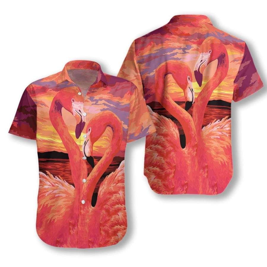 Pink Flamingo Sunset Hawaii Aloha Shirts Ha89220