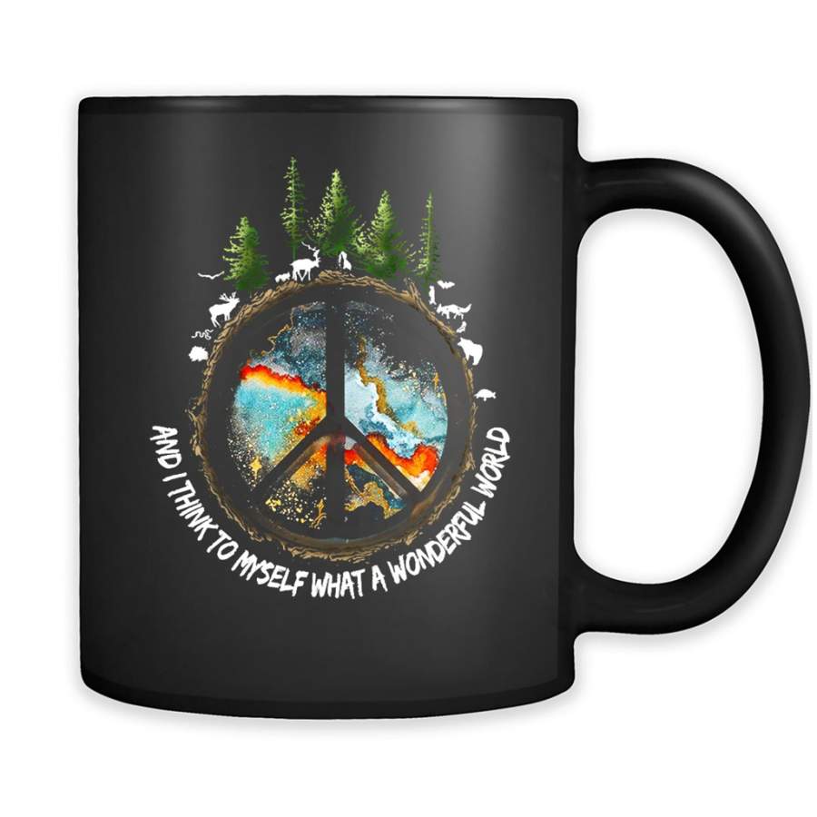 And I Think To Myself What A Wonderful World, Safe The World, Animal and Tree, Peace Sign – Full-Wrap Coffee Black Mug