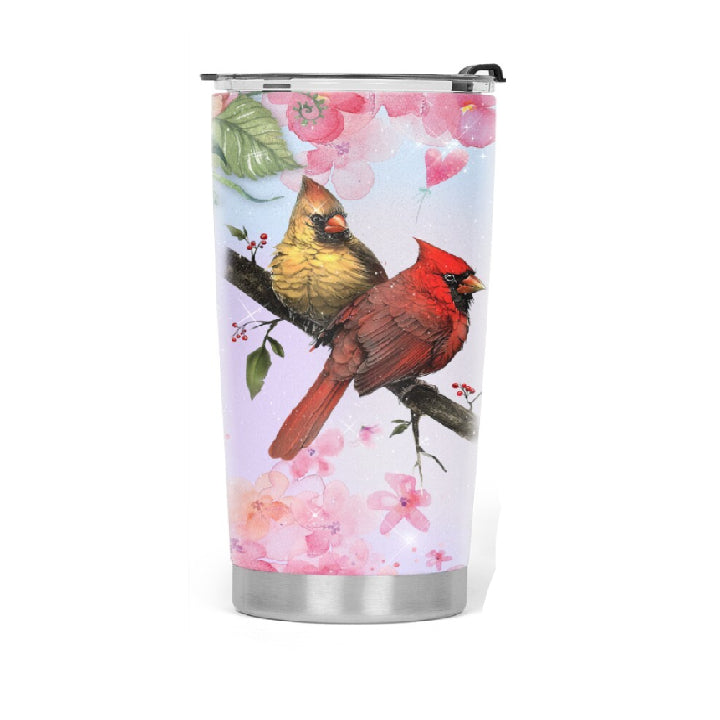 Cardinal Couple As Long As I Breathe You’Ll Be Remembered Stainless Steel Skinny Tumbler Bulk, Double Wall Vacuum Slim Water Tumbler Cup With Lid, Reusable Metal Travel Coffee Mug