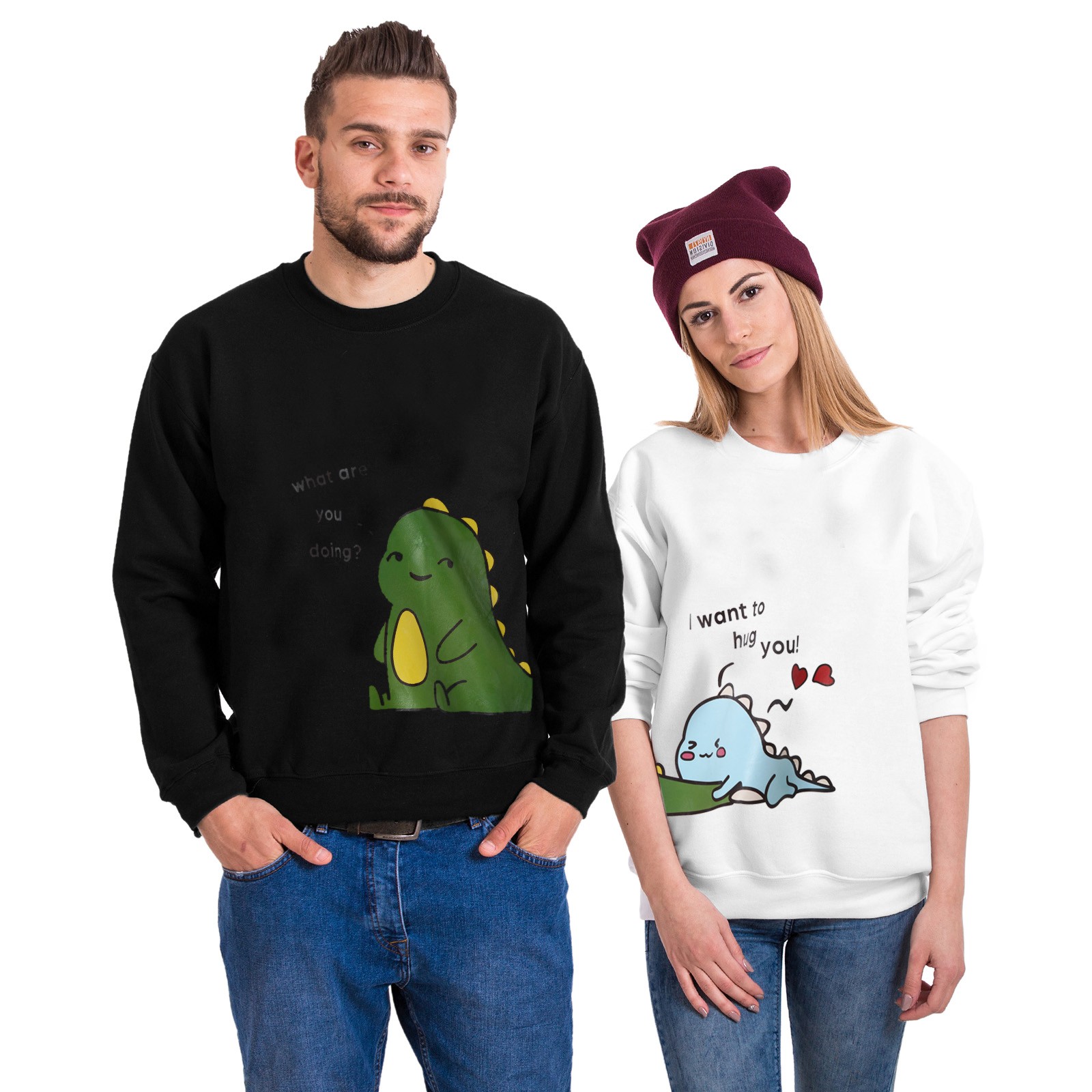 Men Dinosaur Pullover Cute Shirt For Lovers Matching Sweatshirt For Couple Wedding Long Hoodie Sweater Long Sleeve Zip up Top alx