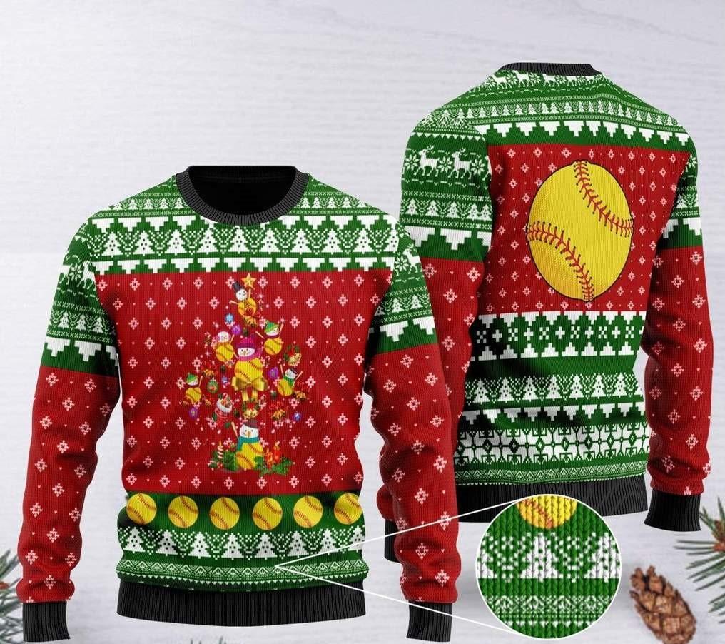 Softball Christmas Tree Ugly Christmas Sweater | For Men & Women | Adult | Us5666