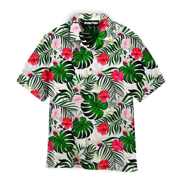 Green Palm Leaves And Hibiscus Flower Pattern Hawaii Shirt For Men Women Ha36068