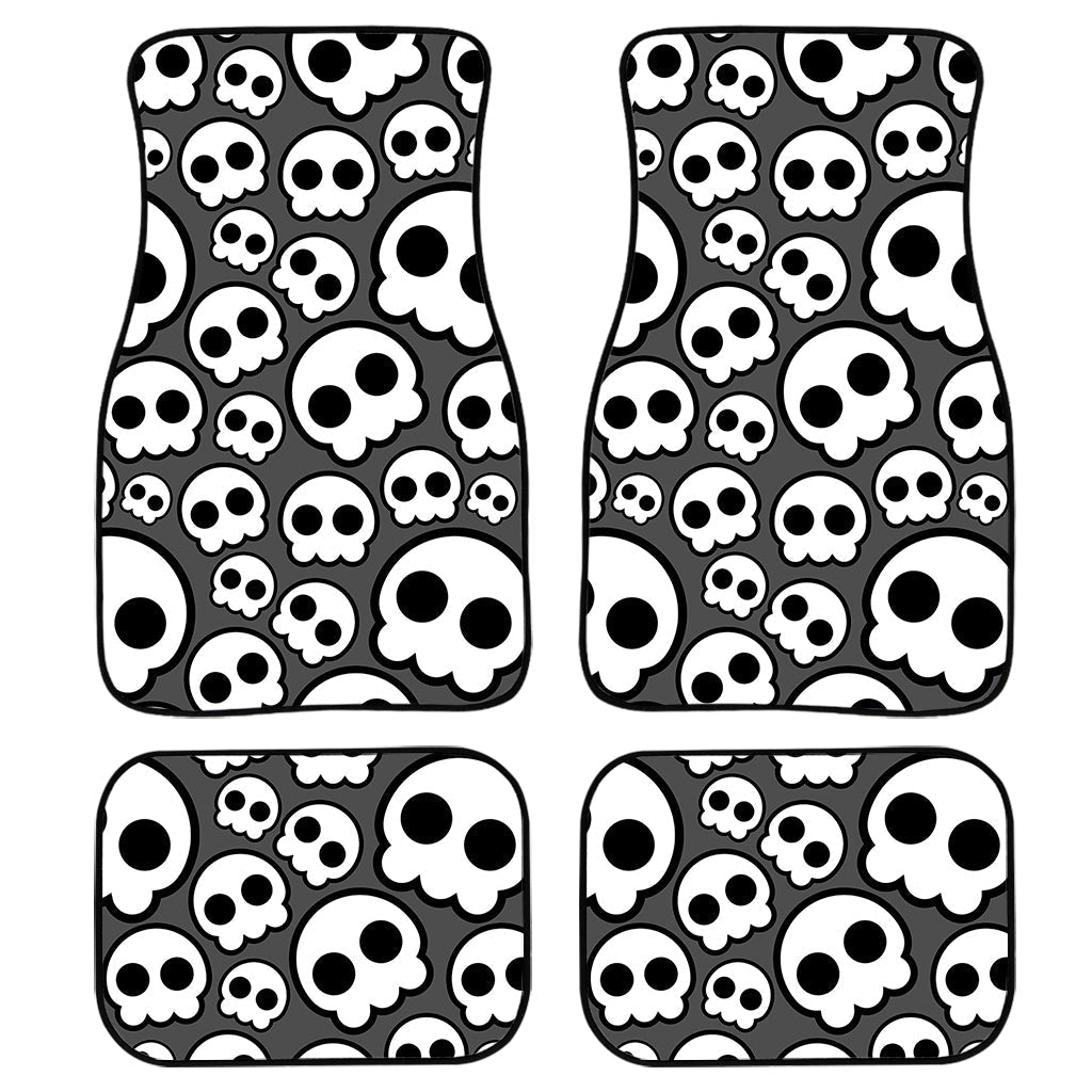 Emo Skull Pattern Print Front And Back Car Floor Mats, Front Car Mat