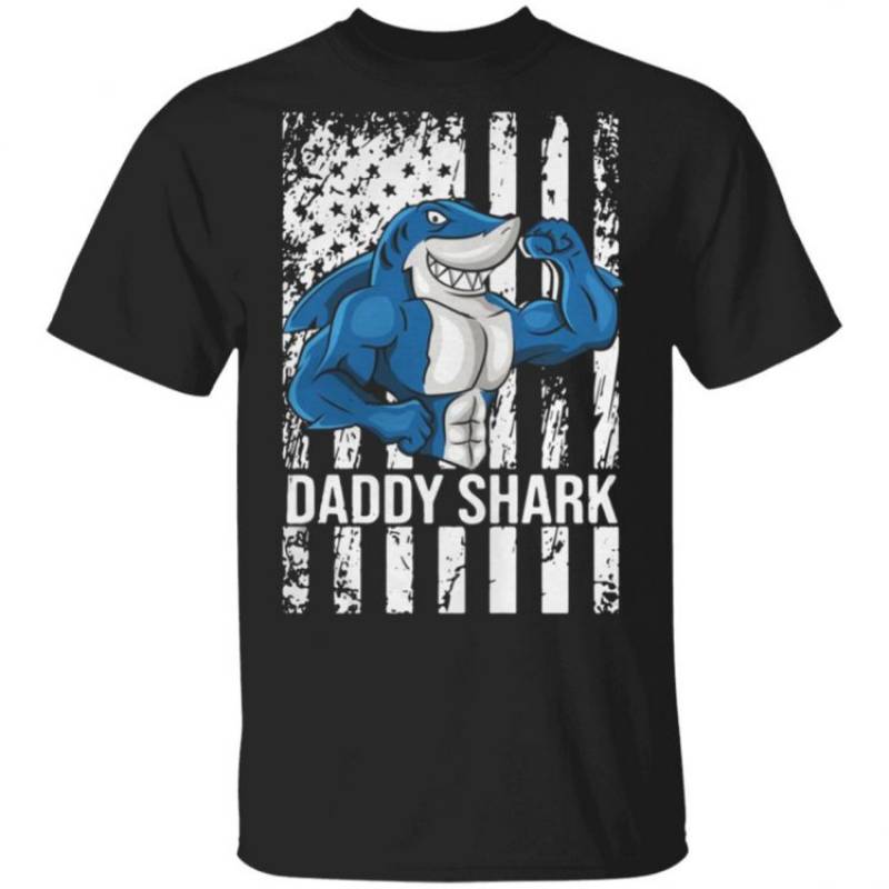 Daddy Shark American Flag T Shirt