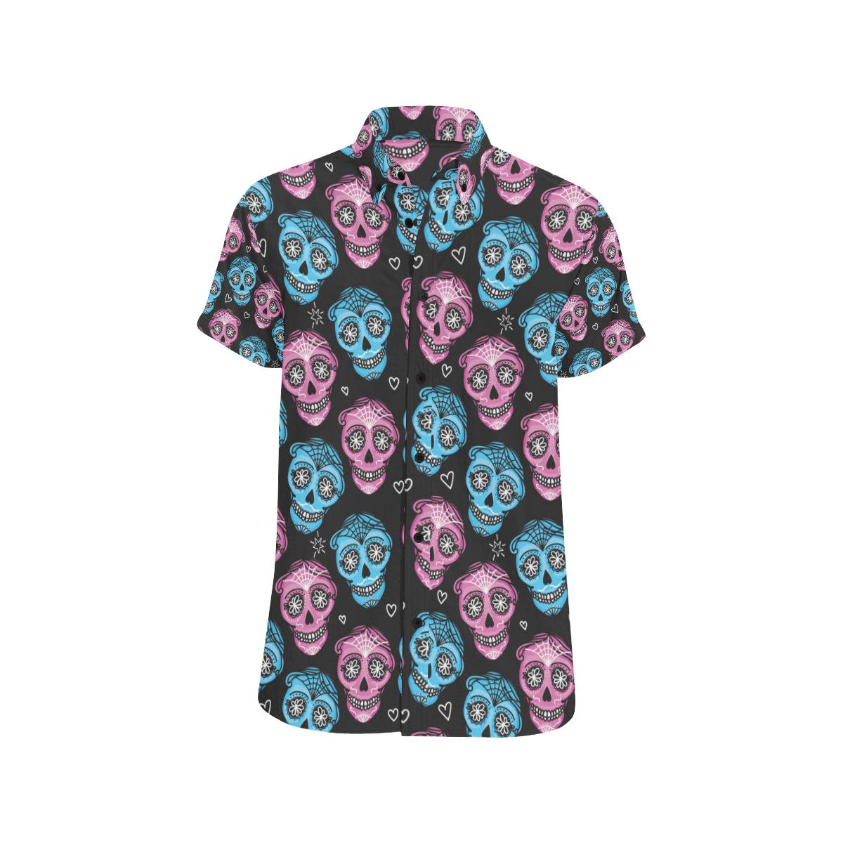 Day Of The Dead Skull Print Pattern Men Button Up Shirt – Skull Art Prints