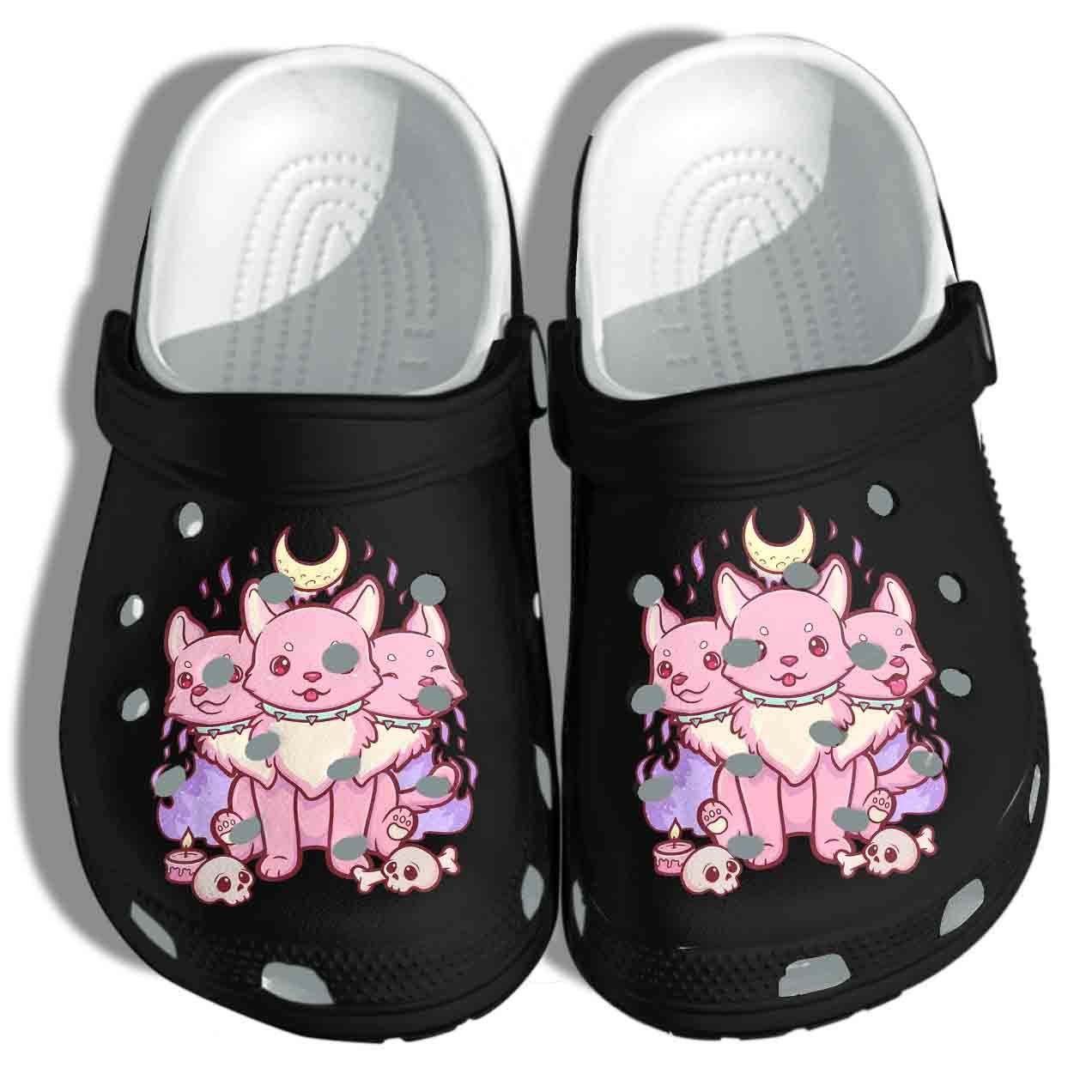 Kawaii Pastel Goth Cute Shoes – Creepy 3 Headed Dog Clog Birthday Gift For Girl Daughter Friend
