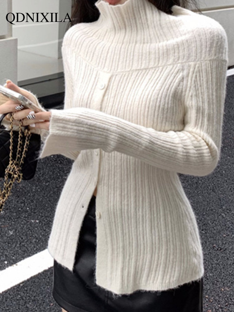 Autumn Winter Knit Sweater Pullover Spice Girl Off Shoulder Long Sleeve Sweater Women’s New Sexy Slim White Top Women’s Design alx