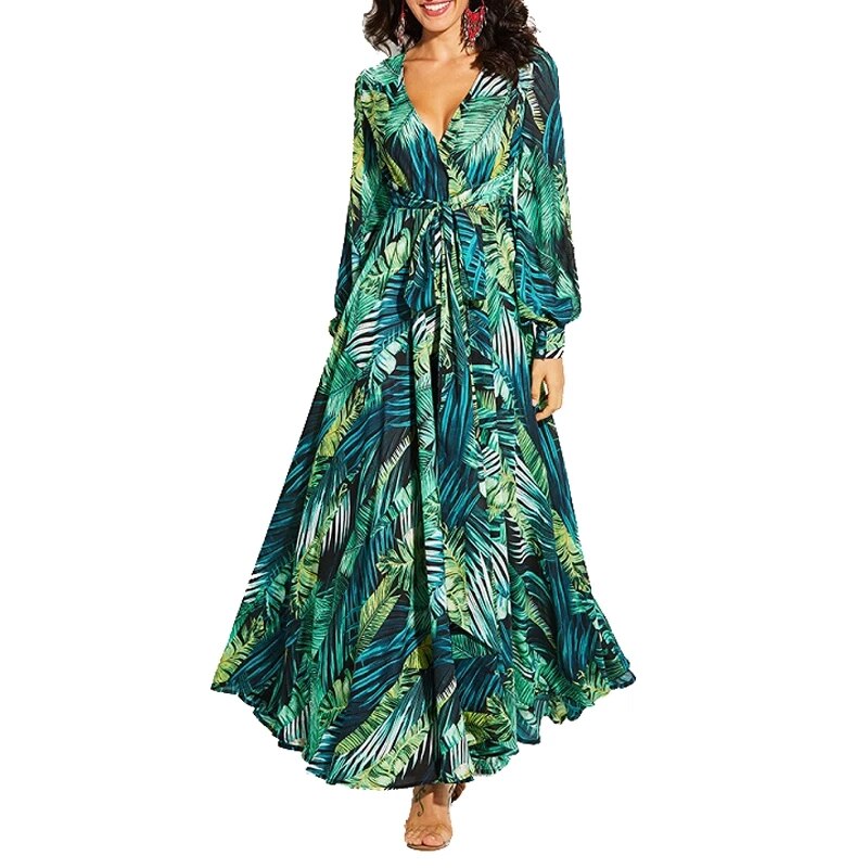 Vestido Floral Print Boho Maxi Dress S – 2XL Plus Size Sexy Lady Bohemian Summer Long Dress Women Beach Dresses Female robes alx