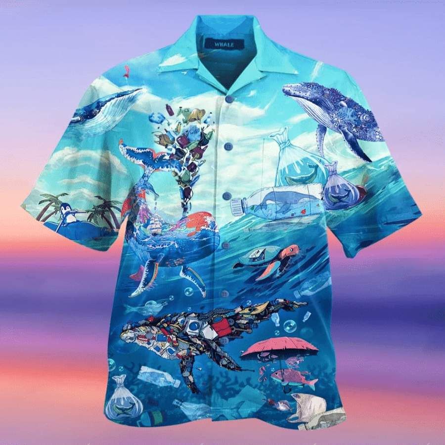 Hawaii Aloha Shirts Whale Turtle Save The Ocean Ha61556