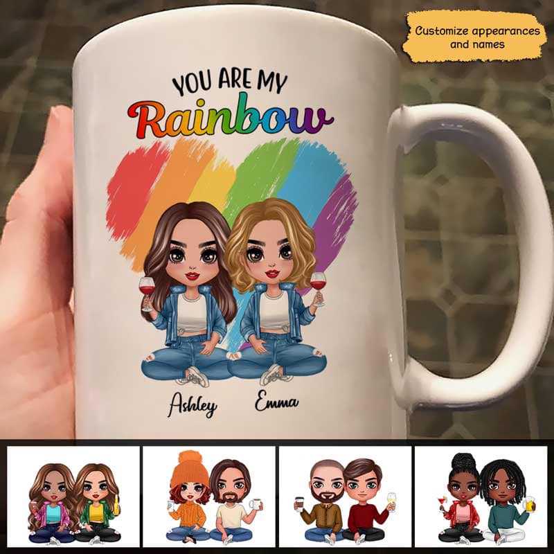 Lgbt Doll Couple Sitting You Are My Rainbow Valentine‘S Day Gift Personalized Mug