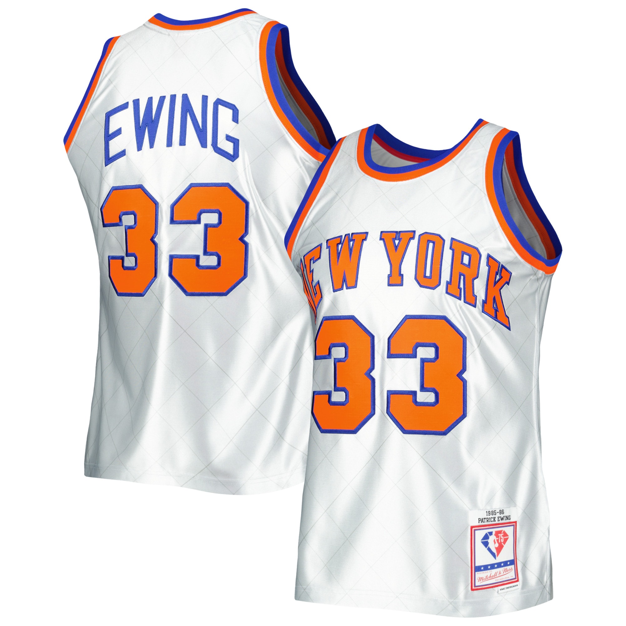 Patrick Ewing New York Knicks Mitchell & Ness 1985/86 Hardwood Classics 75th Anniversary Swingman Jersey – Platinum