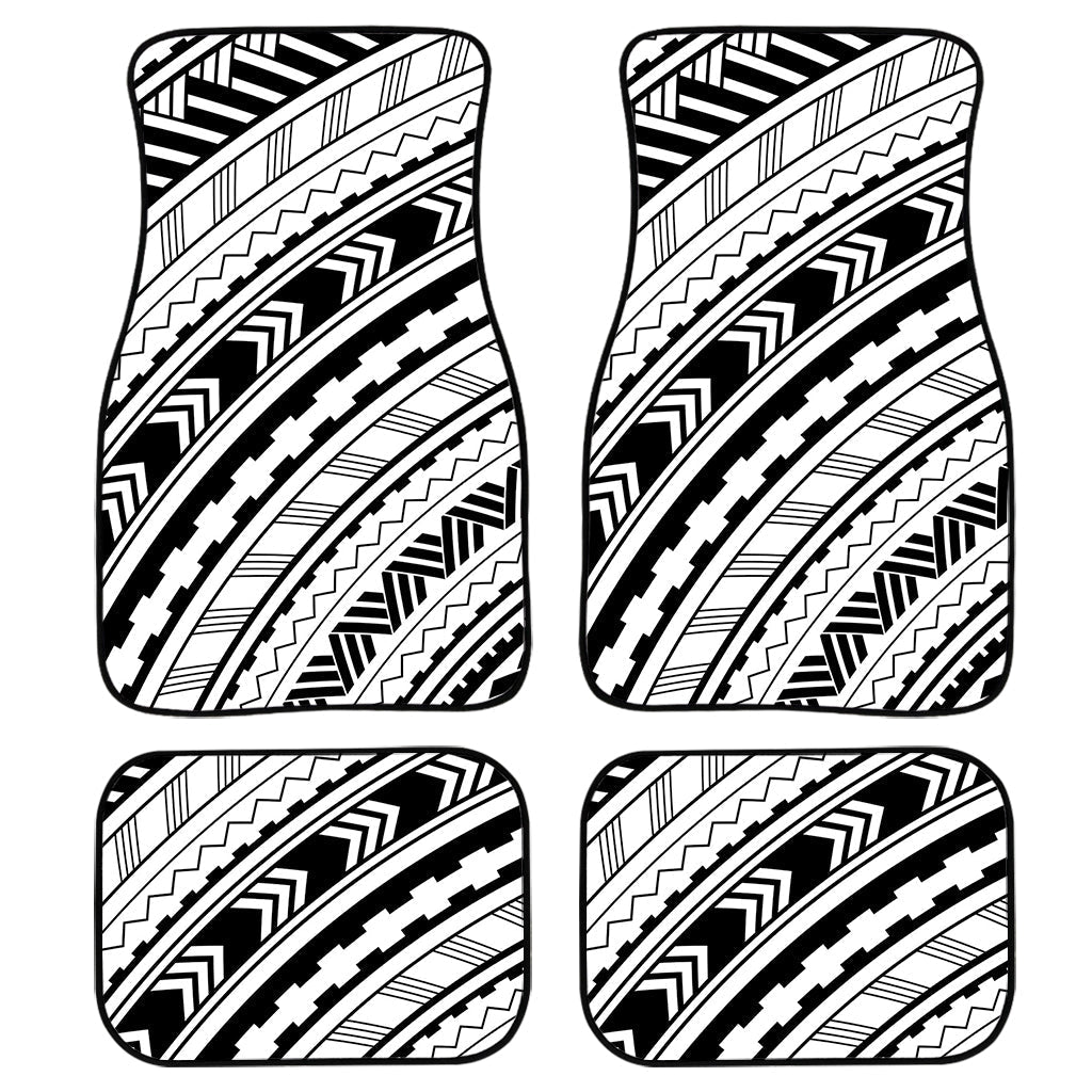 Black And White Maori Polynesian Print Front And Back Car Floor Mats, Front Car Mat