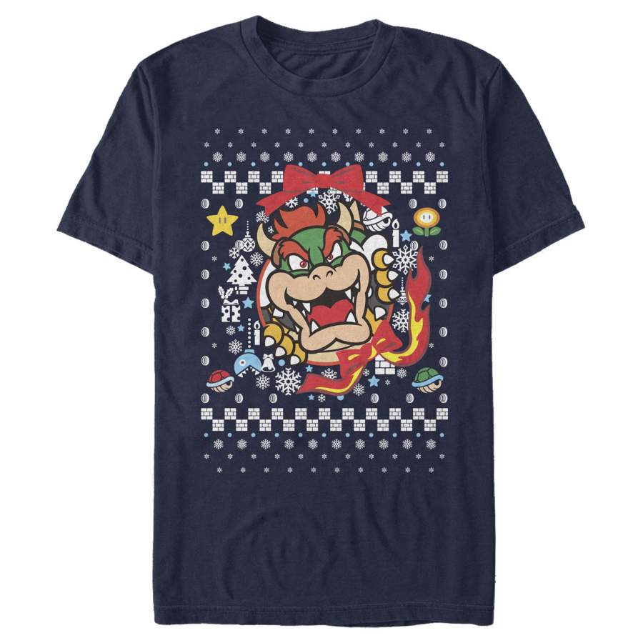 Nintendo Men’s Christmas Bowser Wreath  T Shirt