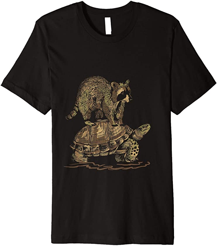 Raccoon Riding Turtle Animal Gifts Racoon Premium T-Shirt