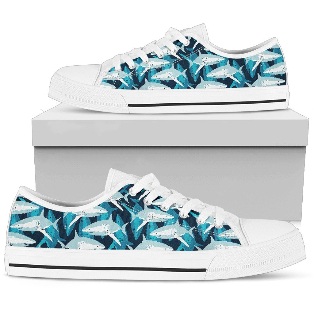 Shark Design Print Women Low Top Shoes