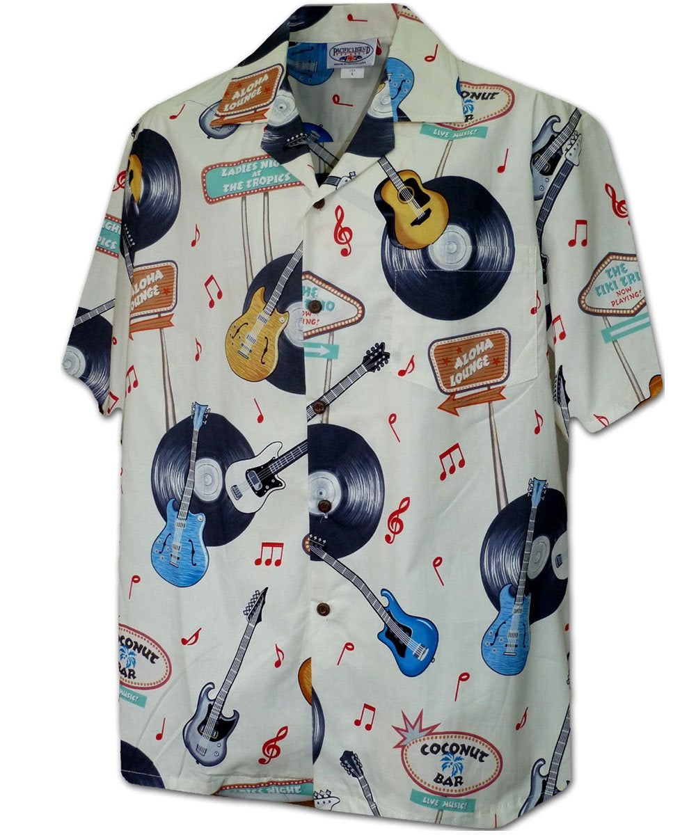 Vinyl Rock And Roll Ivory Hawaii Summer Shirt Ha29372