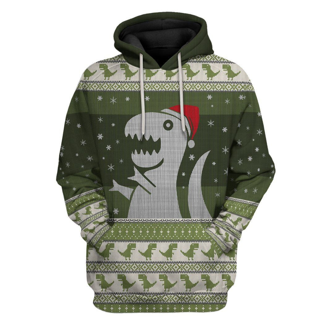 3D Christmas Dino Ugly Sweater Custom Tshirt Hoodie Apparel