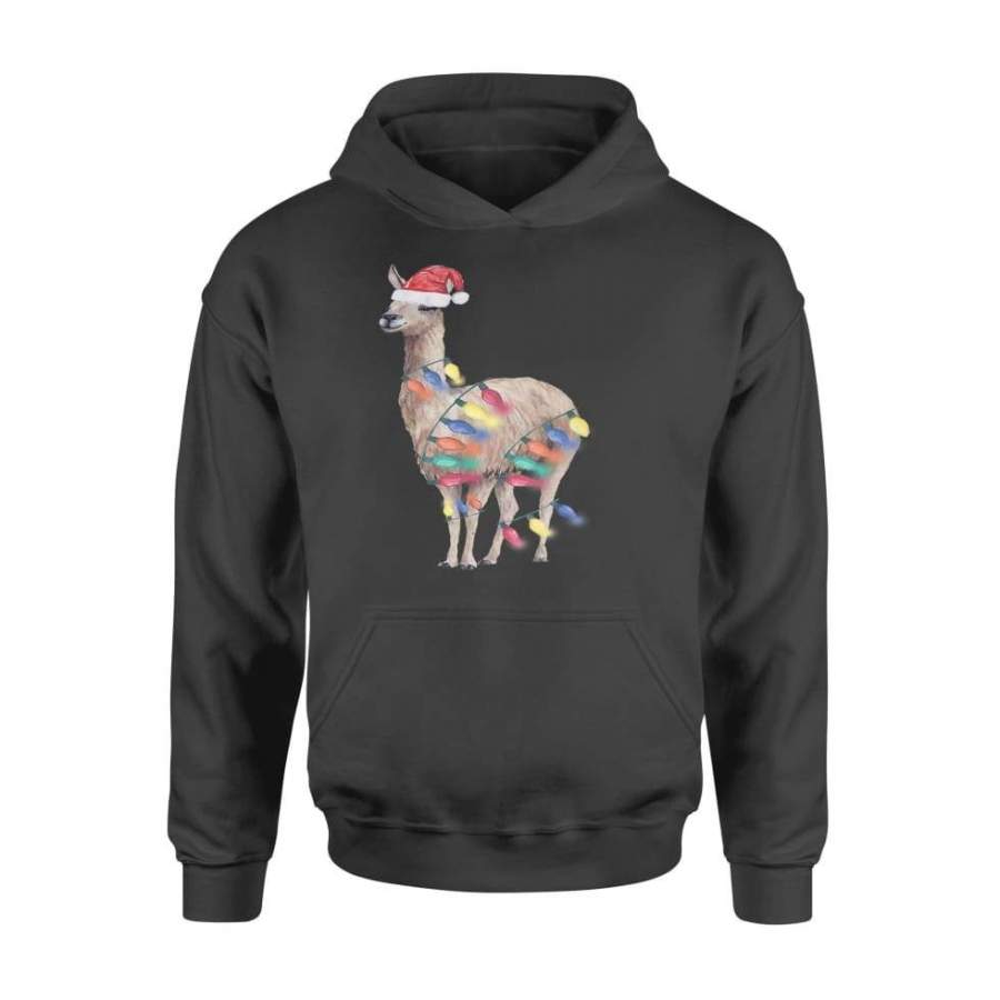 Santa Llama Christmas Lights Llama Lover Christmas Gift – Standard Hoodie