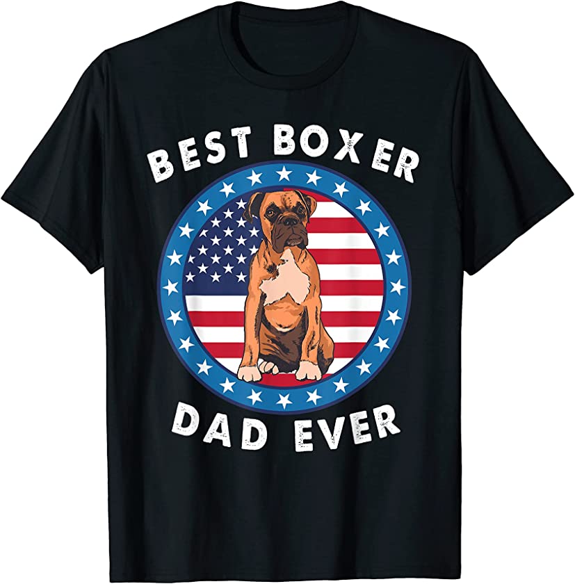 Best Boxer Dad Ever Dogs Lover Fathers Day Vintage USA Flag T-Shirt