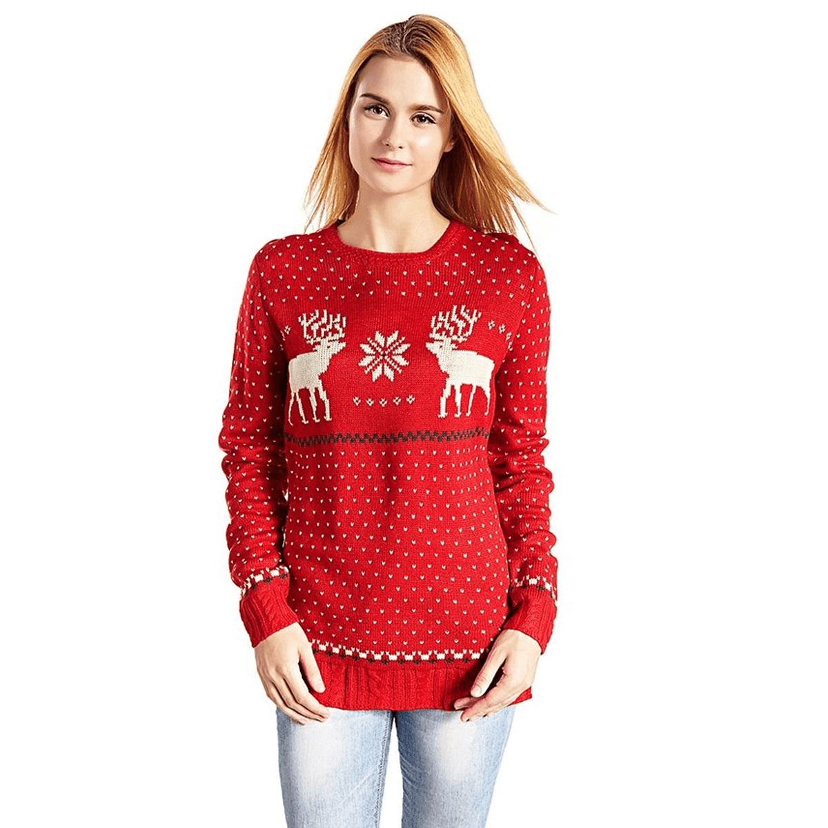 Women’s Festive Reindeer Snowflake Ugly Christmas Sweater