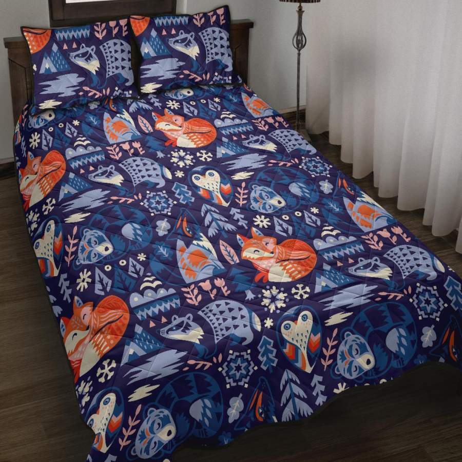 Swedish Animal Pattern Print Bed Set Quilt