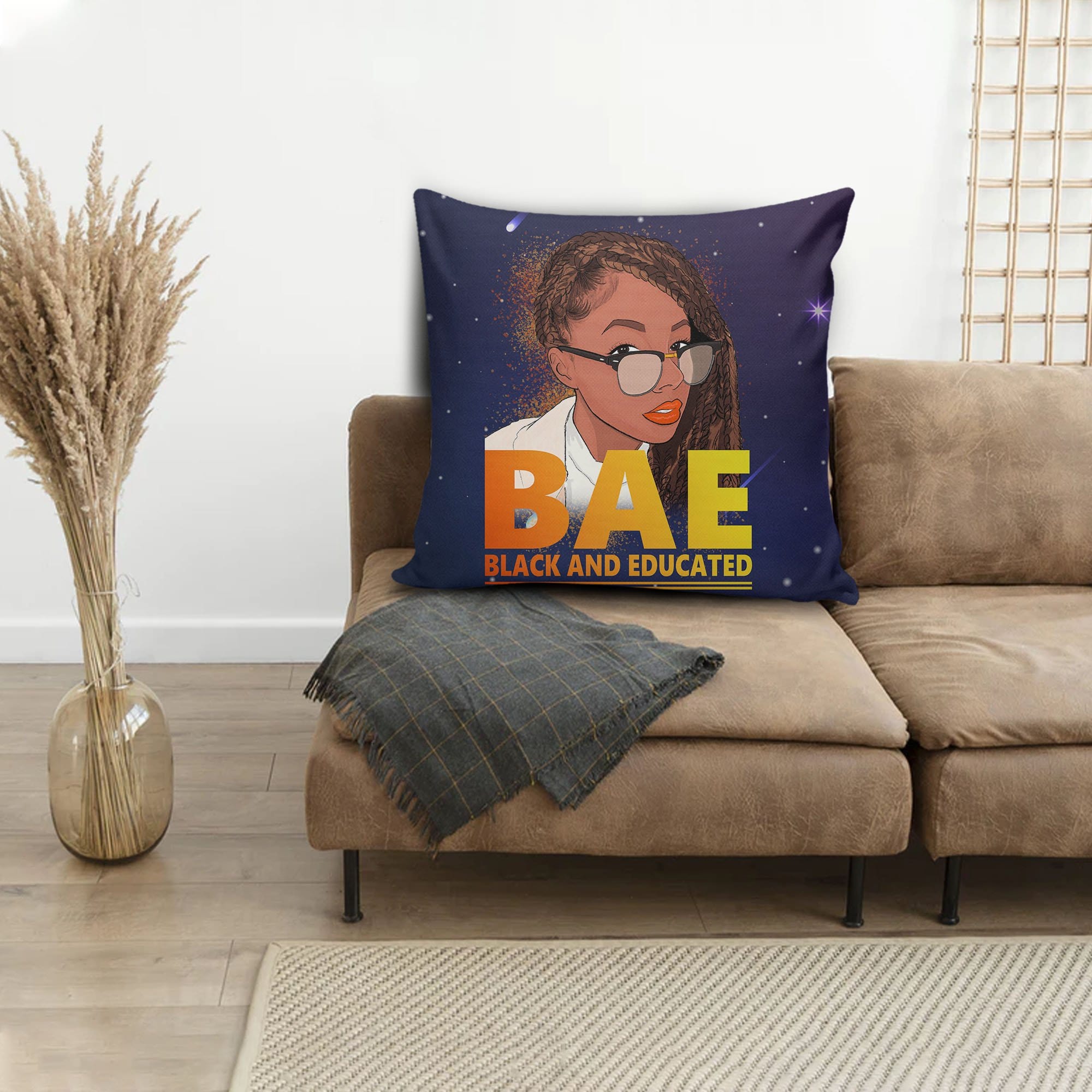 African American Throw Pillows Bae Black And Educated Afro Lady Square Throw Pillow African Inspired Pillows