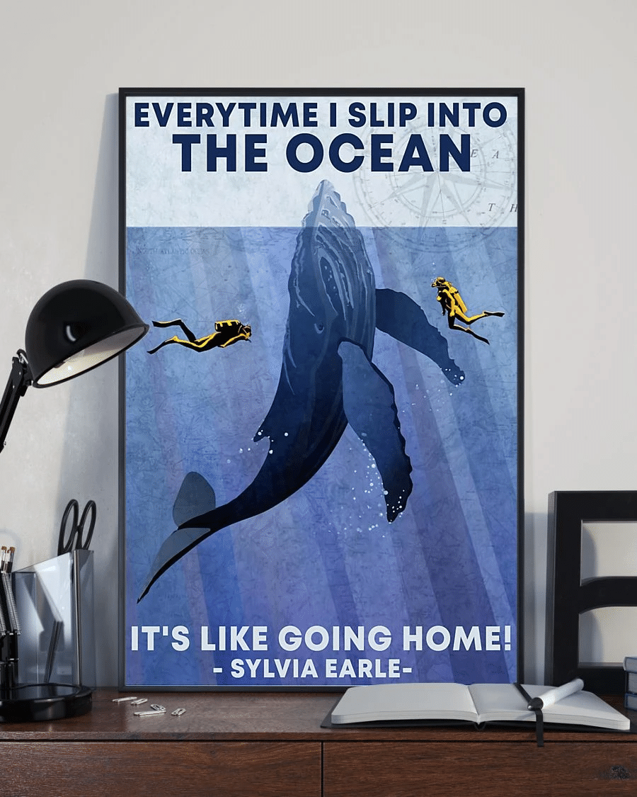 Ocean Diving Its Like Going Home Scuba Diver Whale Poster Canvas – Vintage Home Decor Wall Art Evg80213