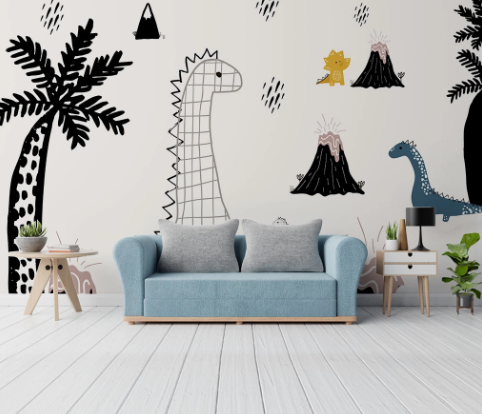 3D Cartoon Animal Dinosaur Volcano Wall Mural Wallpaper Lqh 22