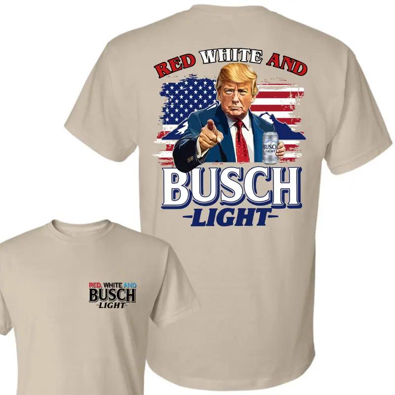 Red White and Busch Light 2 Sided Unisex T-Shirt, 4th Of July Cotton Tee, Independence Day Shirt, Patriotic Clothing, Busch America Flag TShirt, Full Sizes, Full Colors, For Men, For Women, trend