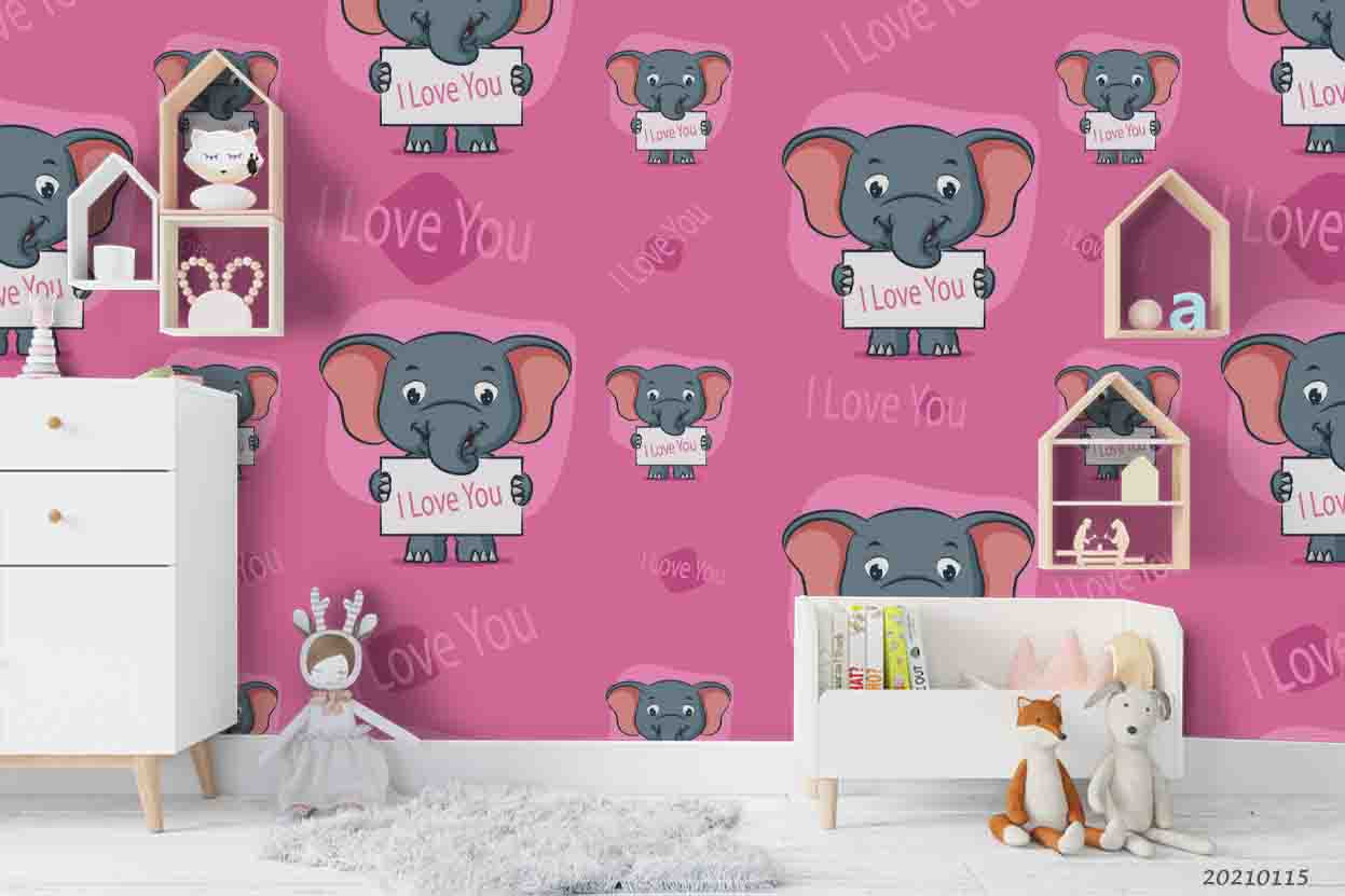 3D Cartoon Animal Elephant Pink Wall Mural Wallpaper Lqh 67