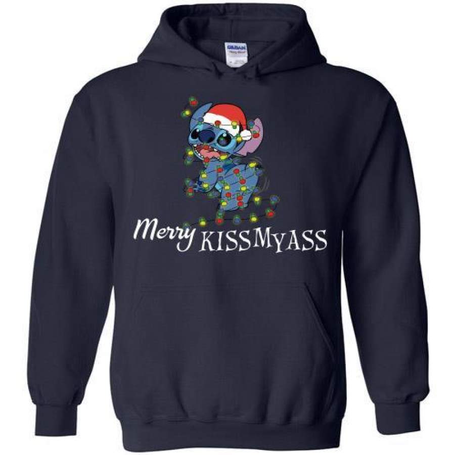 Stitch Merry Kissmyass light Christmas Hoodie