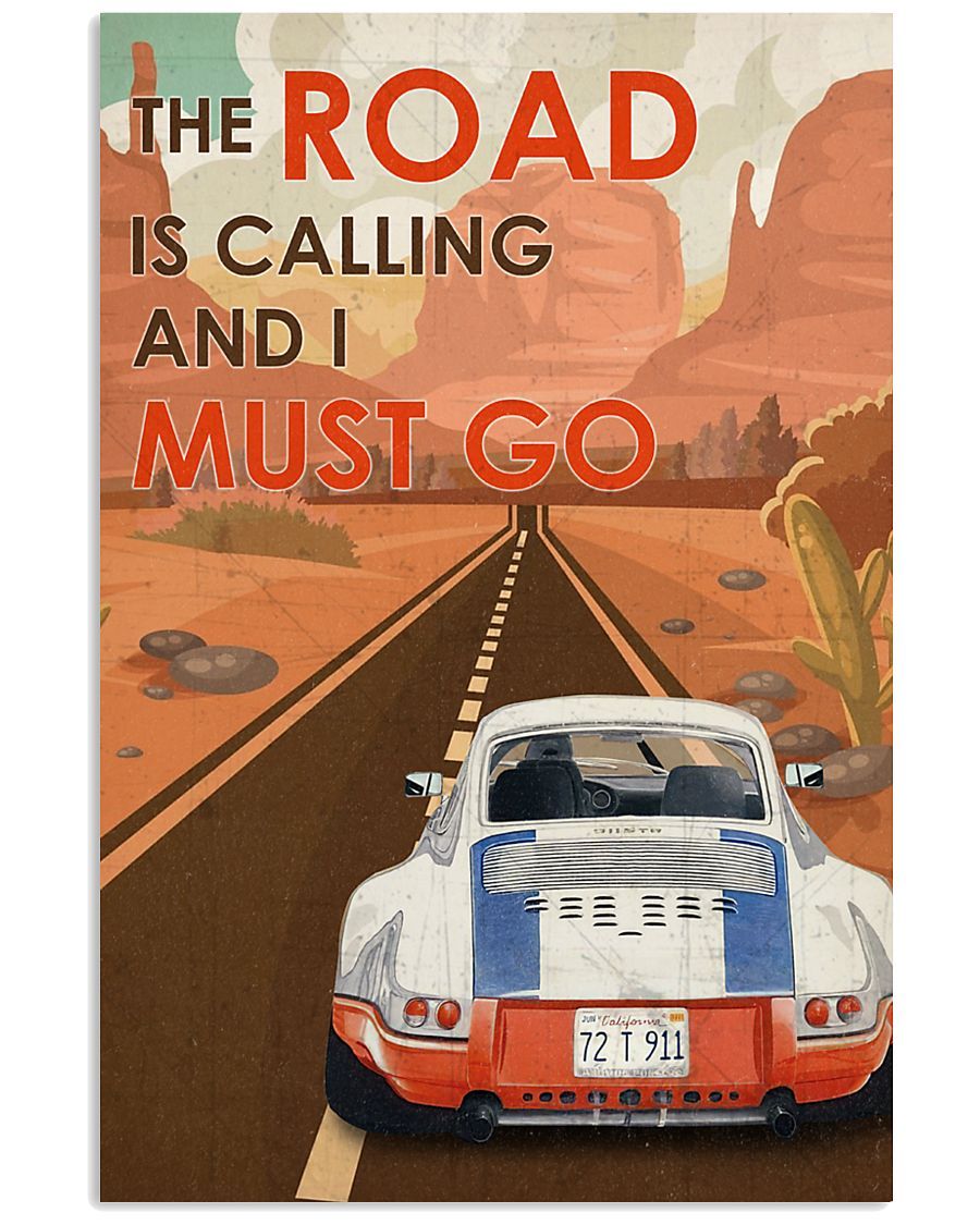 White Blue Red Car The Road Is Calling Vertical Poster – Print Perfect, Ideas On Xmas, Birthday, Home Decor, No Frame Full Size