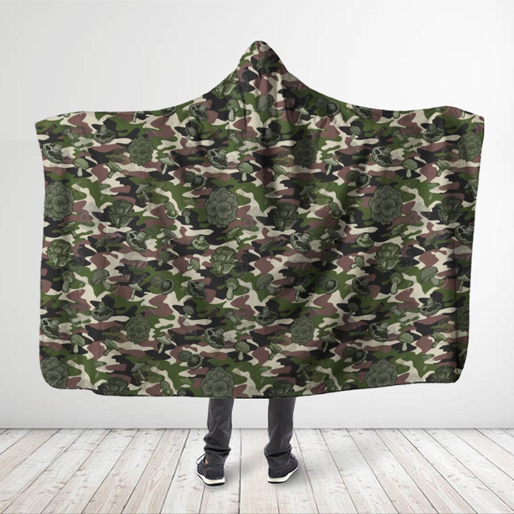 ViticStore™ 3D All Over Printed Mushrooms With Army Pattern – Hooded Blanket