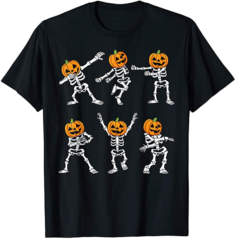 Halloween Dancing Pumpkin Head Skeletons Boys Girls Kids T-Shirt