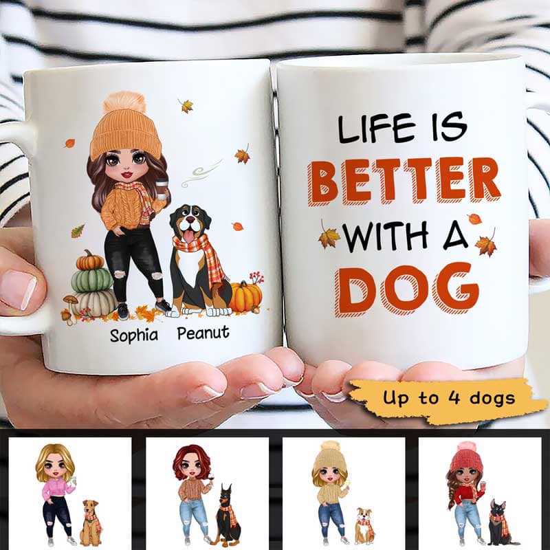 Fall Season Standing Doll And Cute Dogs Personalized Mug