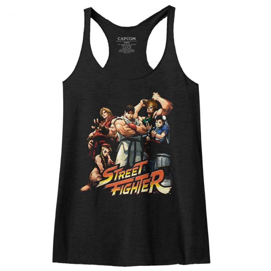 Street Fighter Cool Kids Womens Raw Edge Racerback Tank Top Shirt Vintage Black